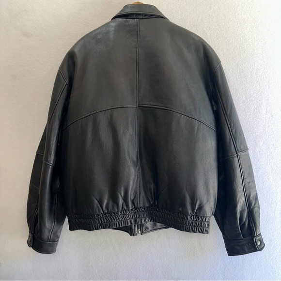 Leather Bomber Jacket Kenneth Cole Reaction Removal Liner Black 90's Y2K Size XL - Picture 2 of 9